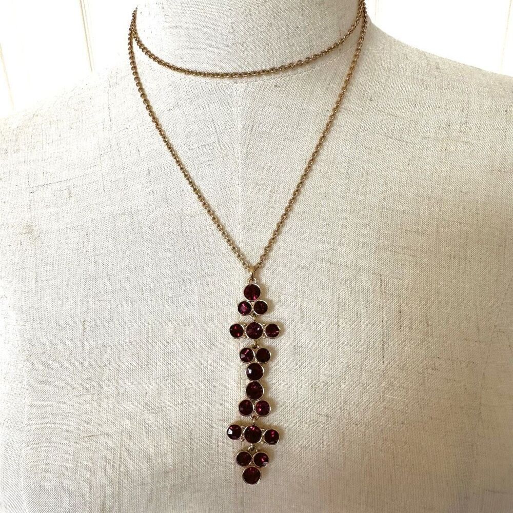 SHB Avon red rhinestone briolette pendant necklace